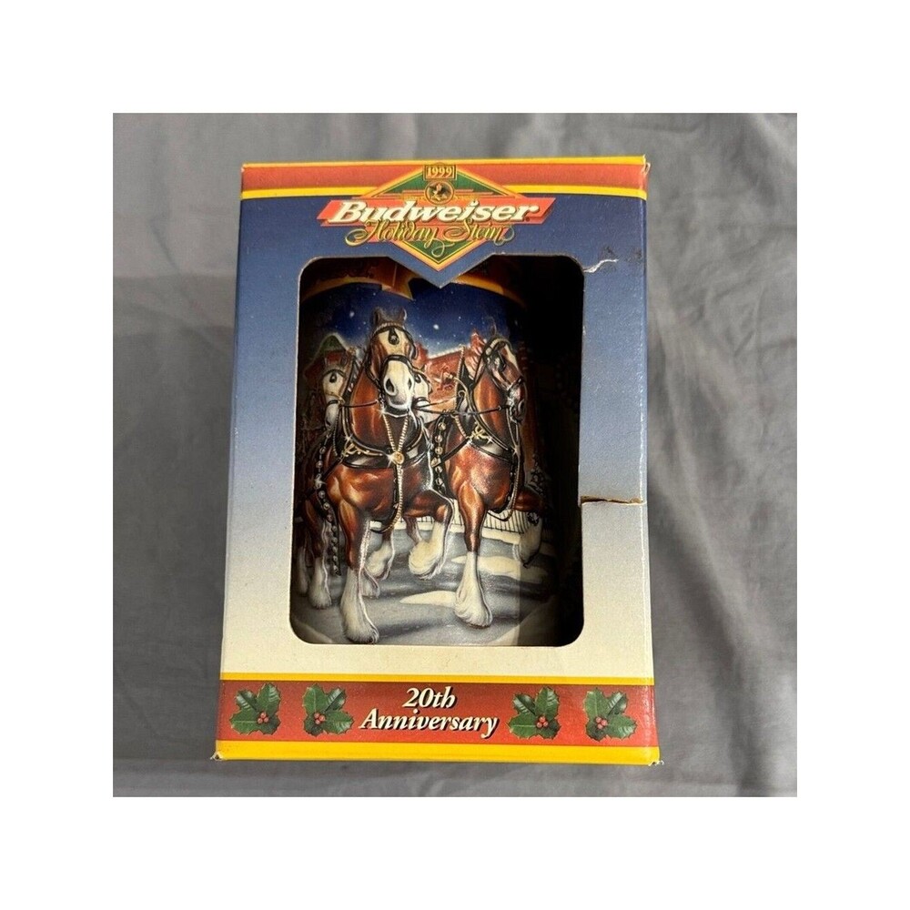 Budweiser 20th Anniversary Holiday Stein with Clydesdales in Box.